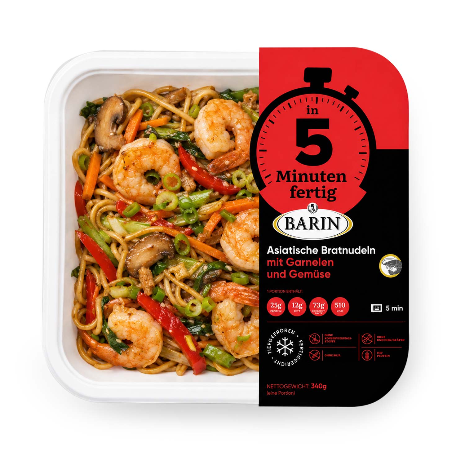 BARIN in 5 Minuten fertig Asiatische Bratnudeln mit Garnelen und Gemüse, 340 g