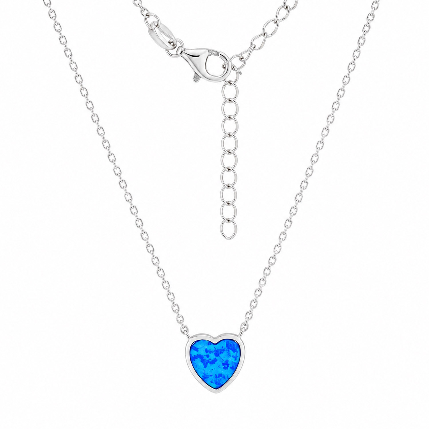 Collier aus 925 Silber mit Herzanhänger aus blauem Opal