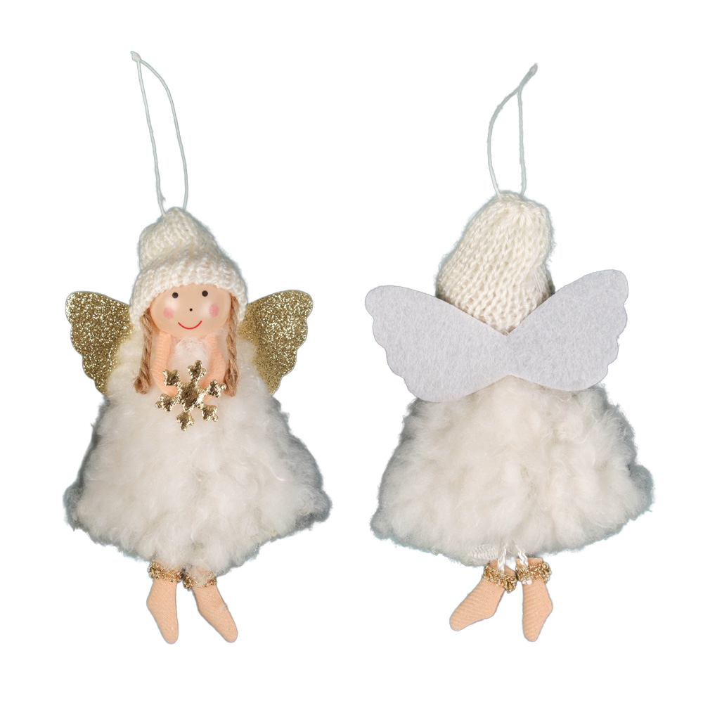 Weihnachtsanhänger "Engel mit Flaum", Plüsch, 16 × 6 cm (Set mit 6 Engel)