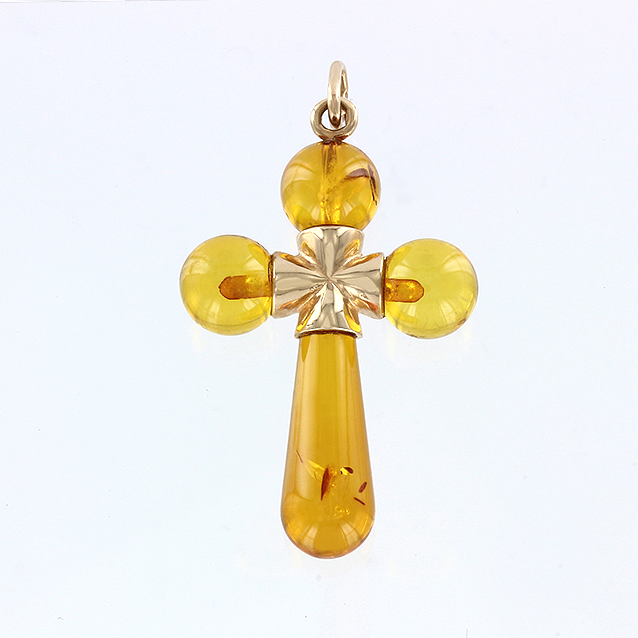 Einzigartiger Kreuz, Rotgold 585, mit Bernstein, Gewicht ca. 2,7 gr.