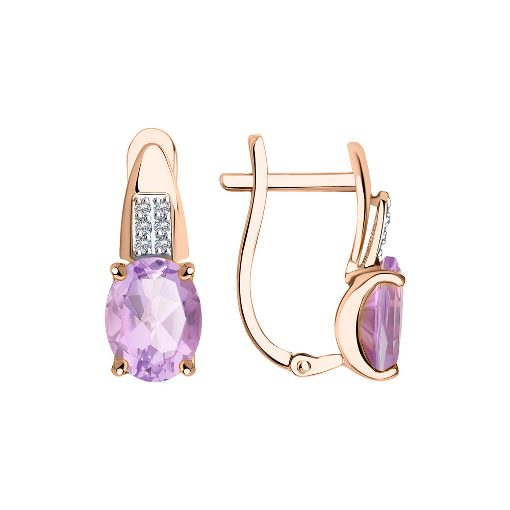 bezaubernde Ohrhänger, Rotgold 585, Amethyst са. 8x6 mm und Zirkonia, Höhe ca. 16 mm