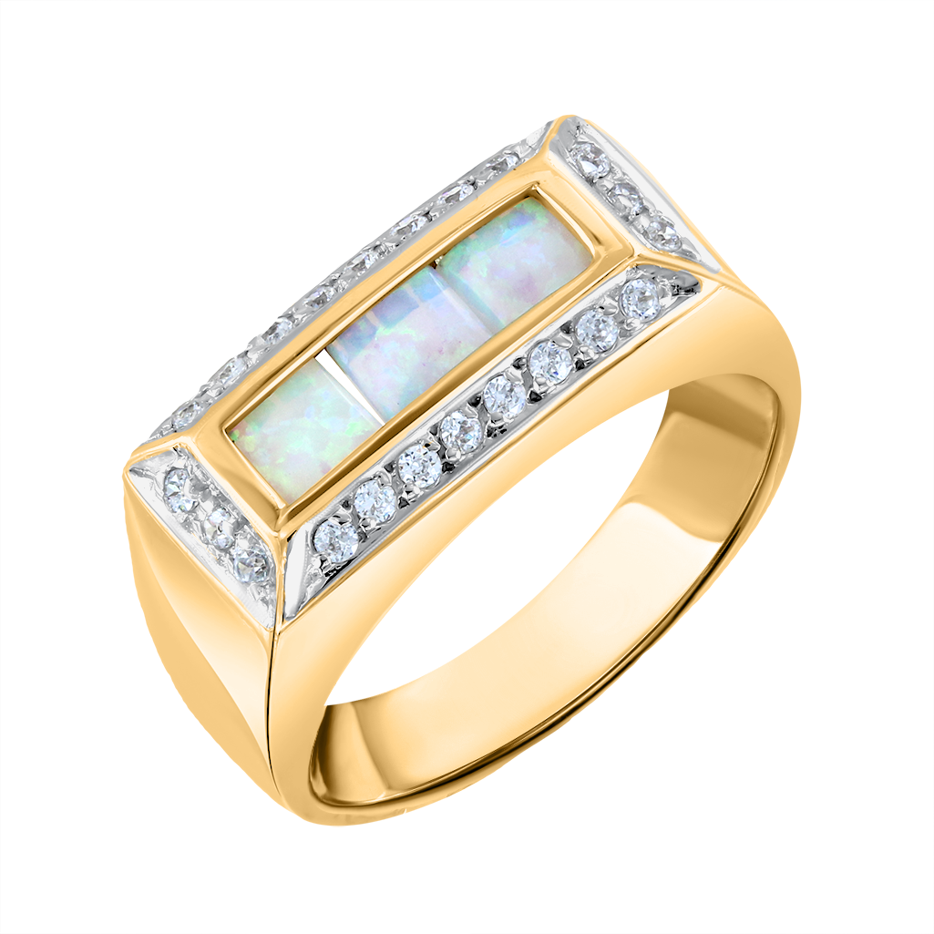 Wunderbarer Damenring, Gelbgold 585, mit Opal und Zirkonia, dekorative Teilgröße ca. 17x8 mm