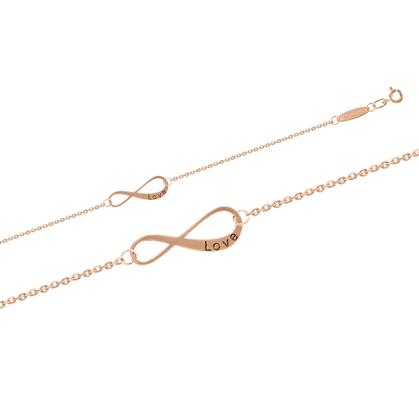 nette Fußkette, Russisches Rotgold 585, unendlichkeitszeichen mit Gravur "Love", Länge ca. 25/26 mm