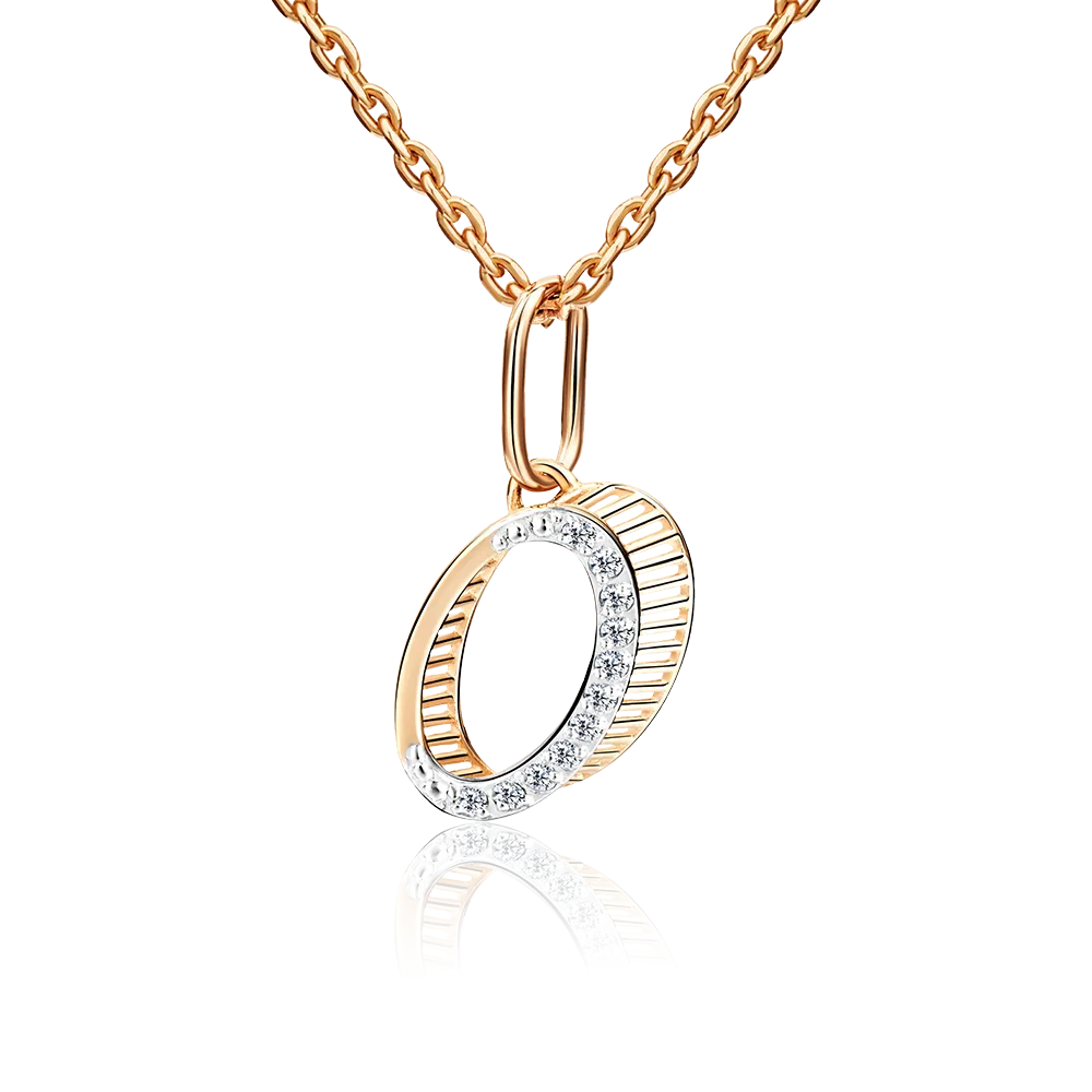 Buchstabenanhänger "O" aus Russisches Rotgold / Weißgold 585, mit Zirkonia, Höhe ca. 19 mm