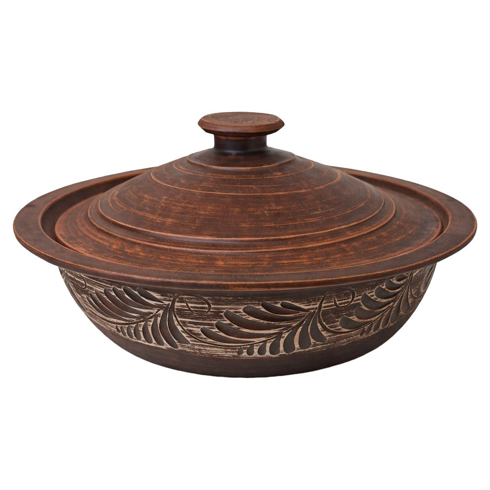 Keramik-Bräter aus Naturton Engobe, mit Deckel, D‑320  mm, 3 L