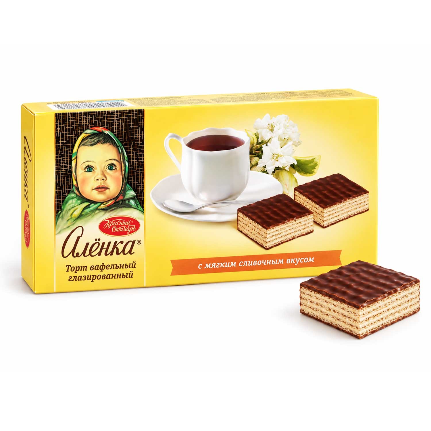 Krasny Oktyabr Waffeltorte Alenka mit kakaohaltiger Glasur und cremiger Füllung, 250 g