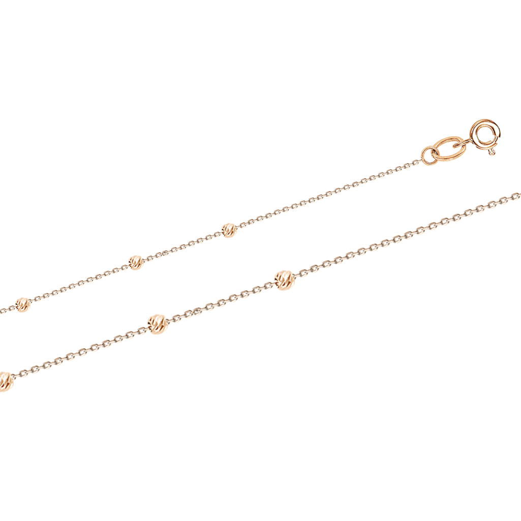 Elegantes Fußkettchen aus Rotgold 585 mit Kugelakzenten, Länge ca. 24–27 cm