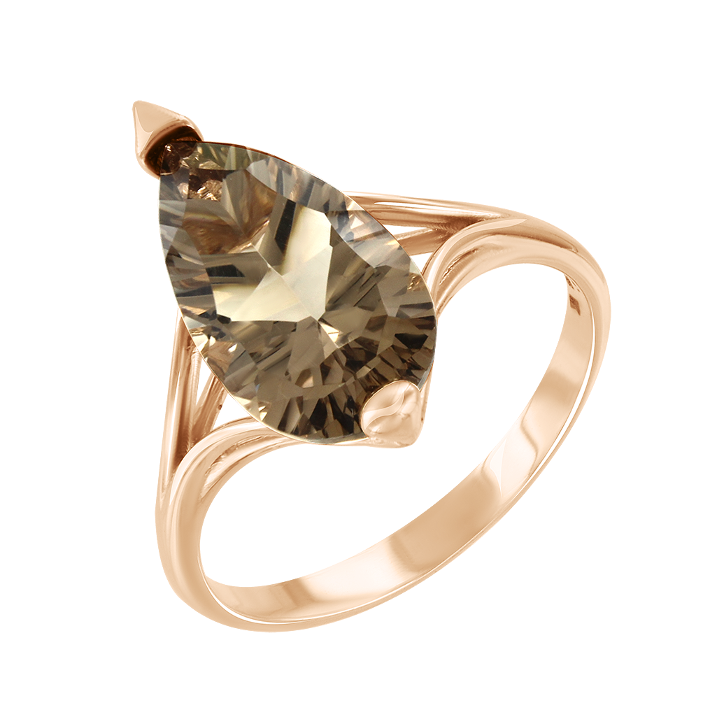 Eleganter Damenring, Russisches Rotgold 585, mit Rauchquarz, Frontbreite ca. 17 mm