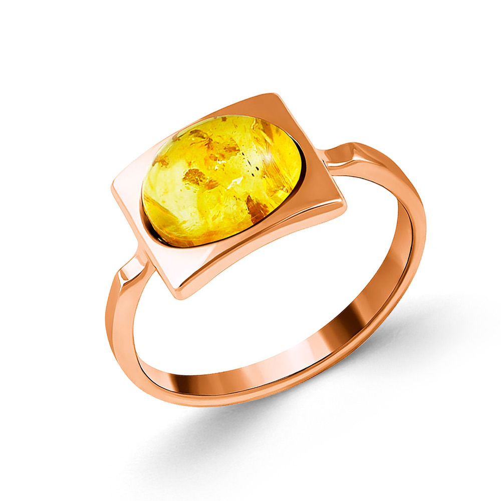 Damenring aus vergoldetem 925 Sterlingsilber mit gelbem Bernstein