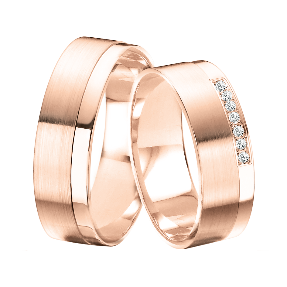 Trauring Rotgold 585, Nr.R613V1 mit Brillant 0,07 ct. WSI, Nr.R613 ohne Brill., Breite ca. 6,0 mm. / Preis für je 1 Ring.
