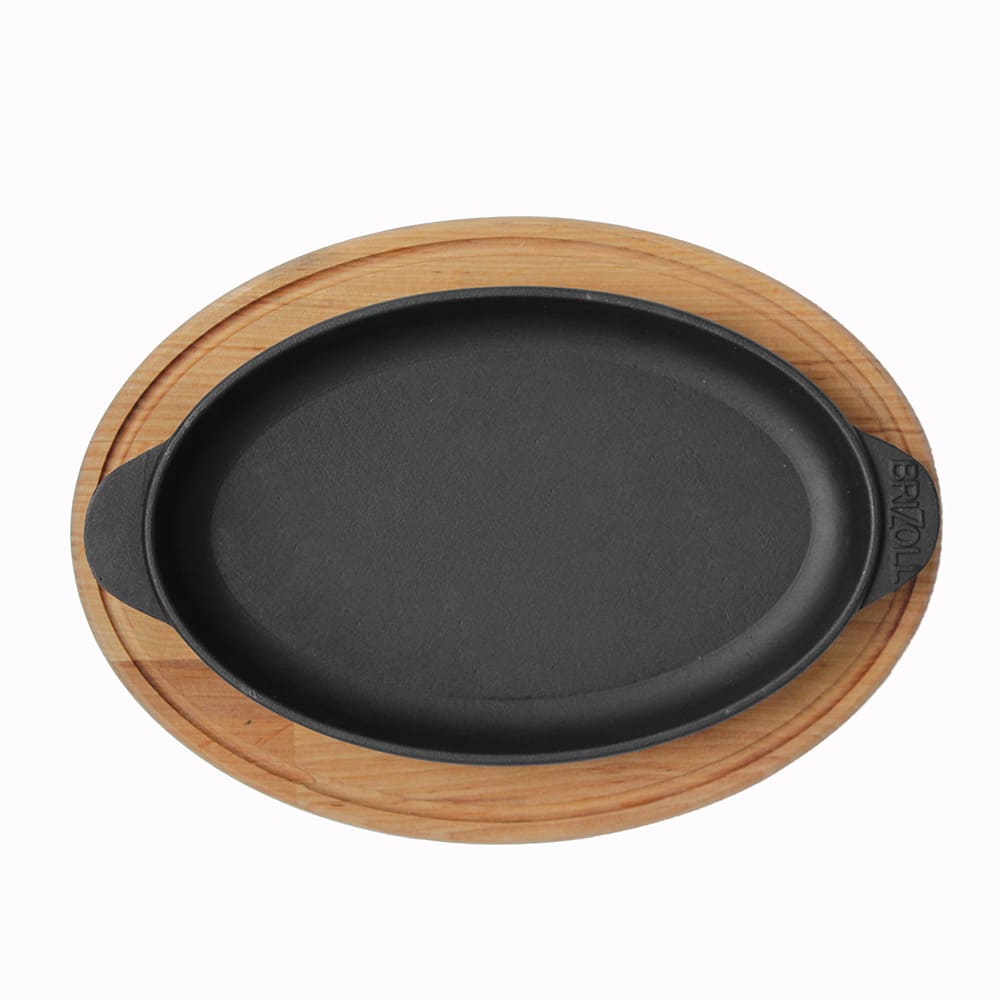 BriZoll Servierpfanne Oval aus hochwertigem Gusseisen mit Holzablage