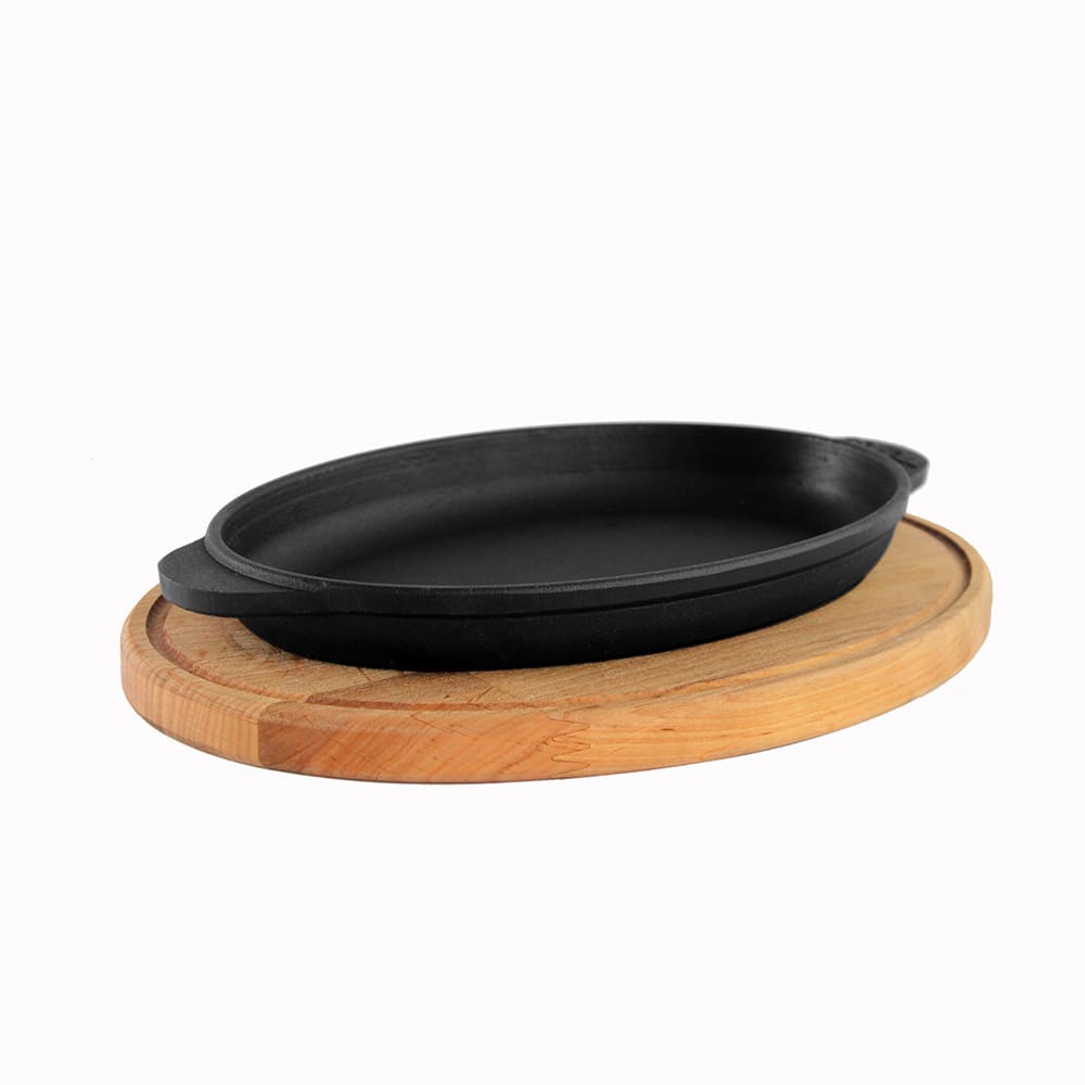 BriZoll Servierpfanne Oval aus hochwertigem Gusseisen mit Holzablage