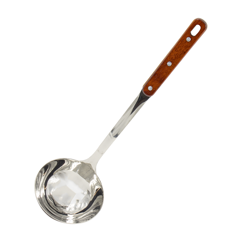 Schöpfkelle, Edelstahl mit Holzgriff, 34 cm