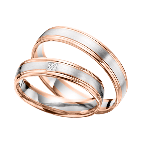 Trauringe, Rot-/Weißgold 585, Breite ca. 4,5 mm, Nr. R148V1/TR mit Brillant 0,02 ct. WSI. / Preis für je 1 Ring.
