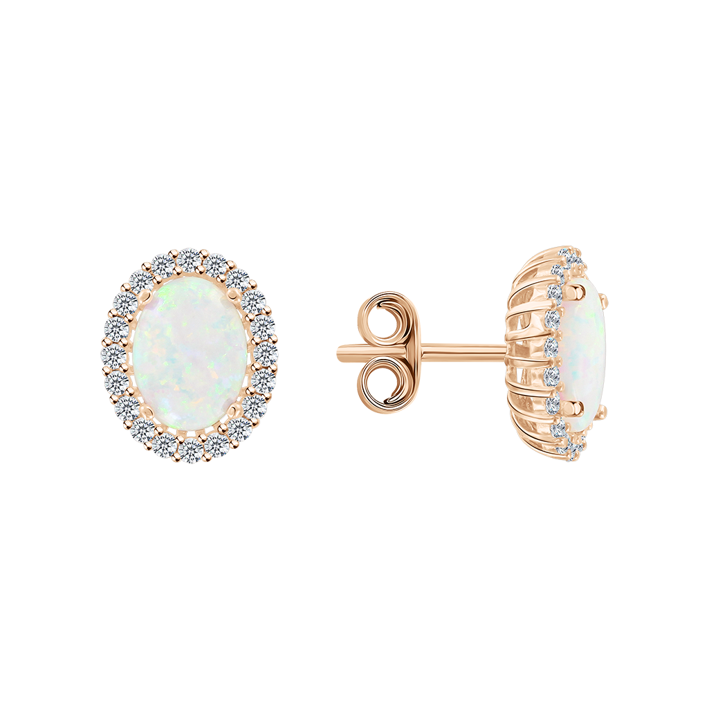 Ohrstecker aus Rotgold 585 mit Opal HTS und Zirkonia im eleganten Ovaldesign