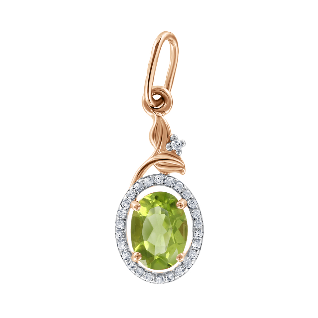 Anhänger, Russisches Rotgold 585, mit Peridot und Zirkonia, Höhe ca. 23 mm