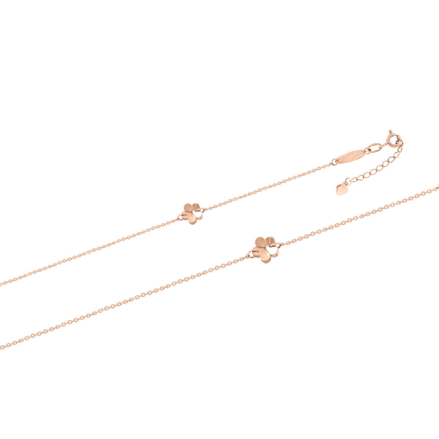Zartes Fußkettchen aus Rotgold 585 mit fünfblättriger Blüte, Länge ca. 24–26 cm