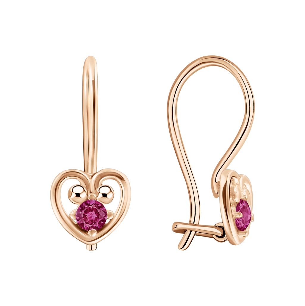 Herz Ohrringe aus Rotgold 585, mit Zirkonia, Höhe ca. 16 mm, Gewicht des Schmuckstücks: ca. 1,10 g