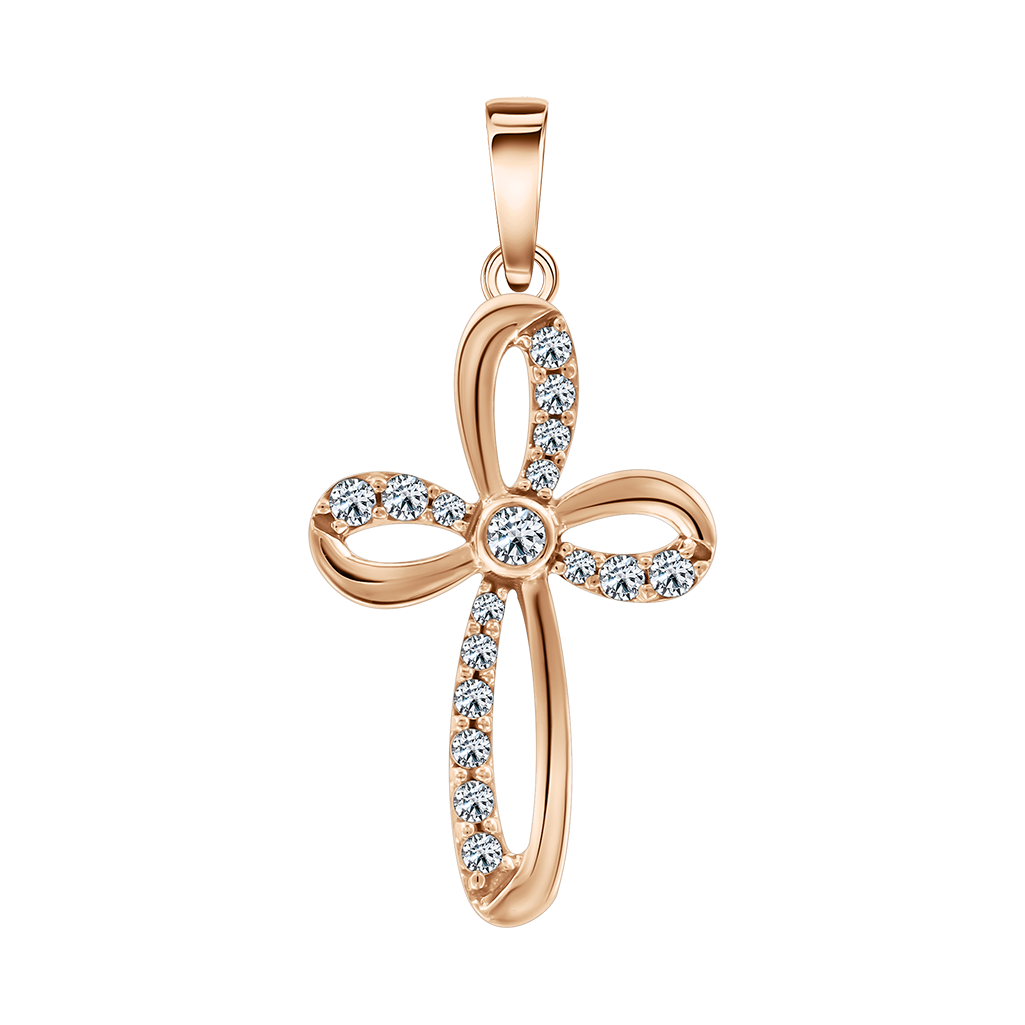 Eleganter Kreuzanhänger aus Rotgold 585 mit Zirkonia im edlen offenen Design