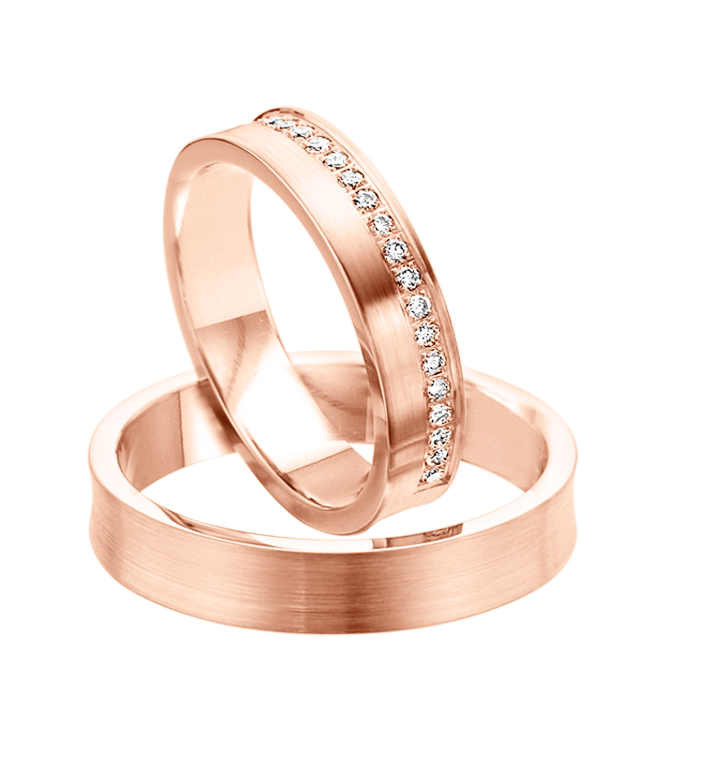 Trauring Rotgold 585, Nr.R753V1 mit Brillant 0,23 ct. WSI, Nr.R753 ohne Brill., Breite ca. 4,5 mm. / Preis für je 1 Ring.
