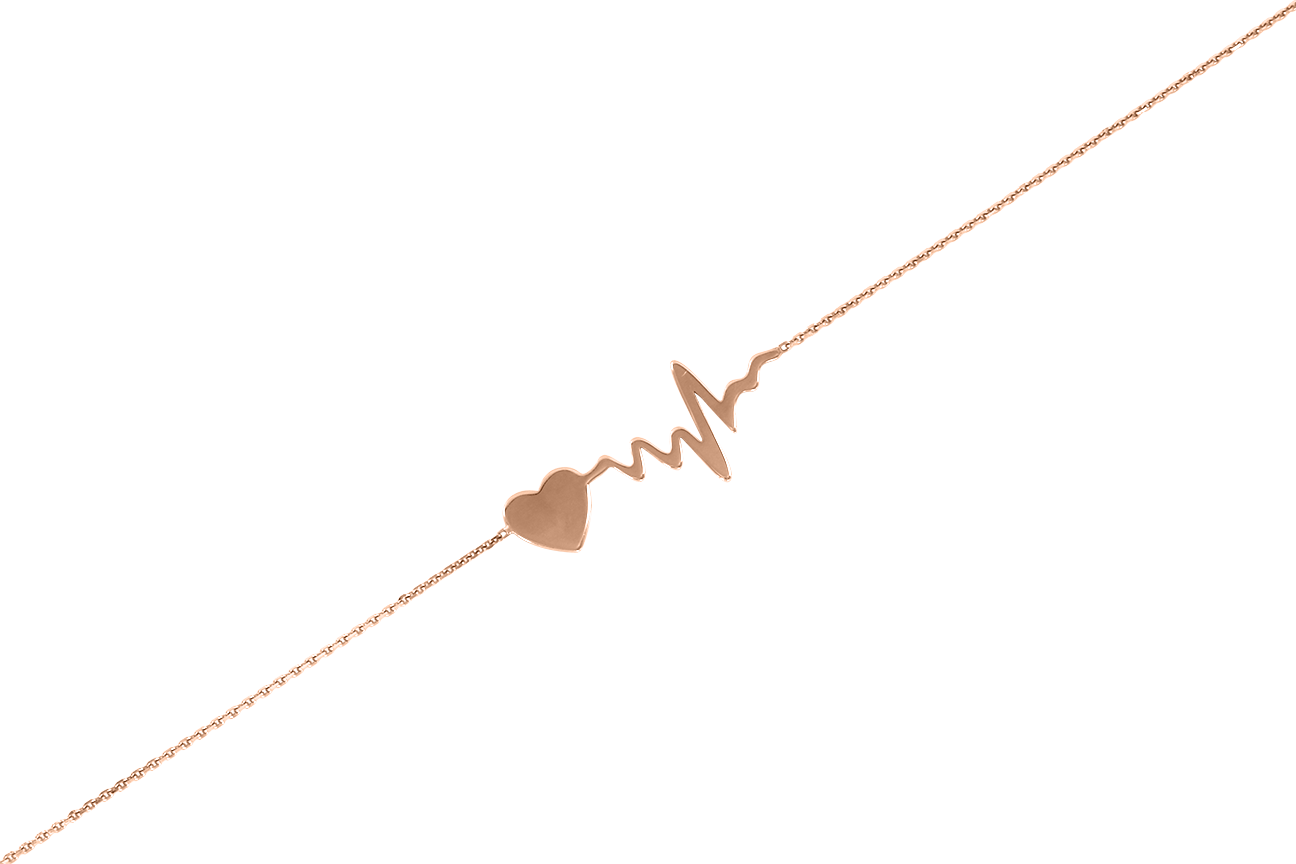 Romantisches Fußkettchen Rotgold 585 mit Herzschlag-Motiv, Länge ca. 23–25 cm