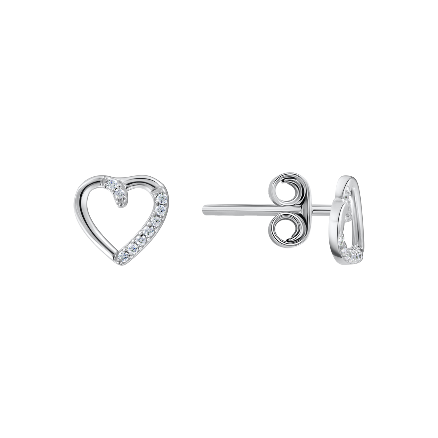 Herz Ohrringe in Silber 925, mit Zirkonia, Höhe ca. 7 mm