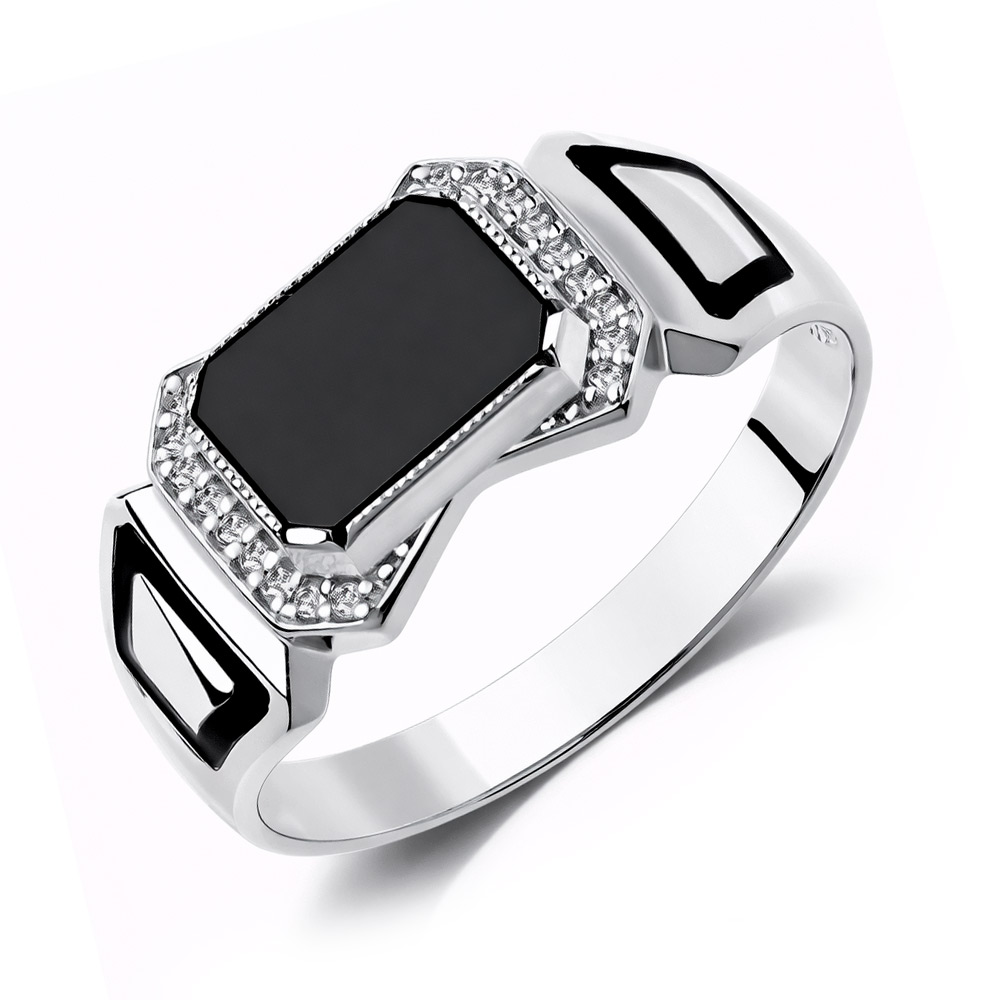 Herrenring, Silber 925, mit Onyx - ca. 10x7 mm und Zirkonia