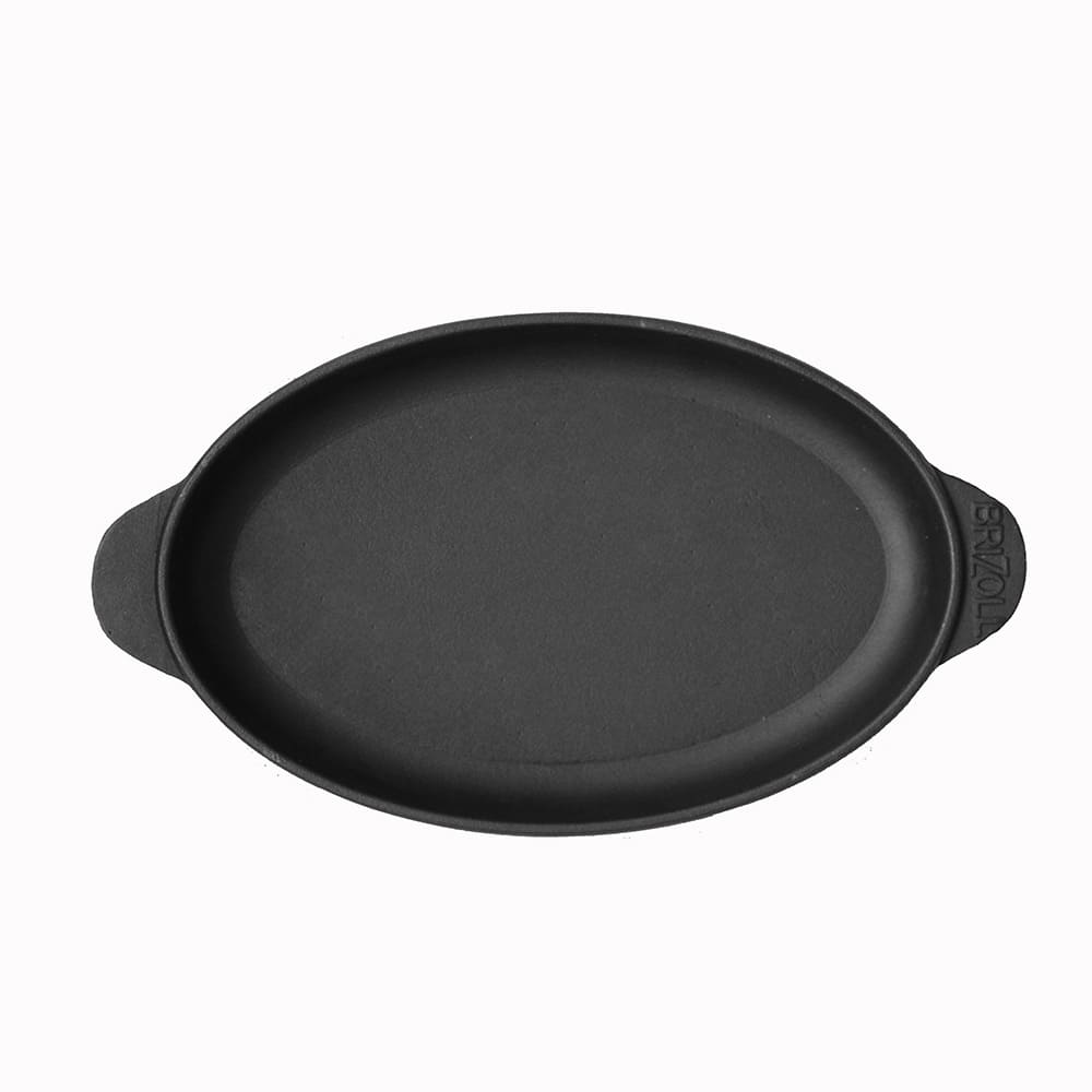 BriZoll Servierpfanne Oval aus hochwertigem Gusseisen mit Holzablage