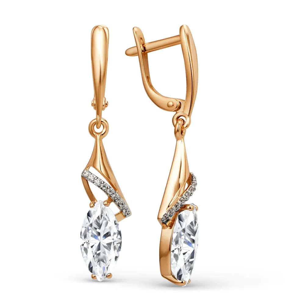 Elegante Ohrhänger aus 585 Rotgold mit Zirkonia, Höhe ca. 38 mm