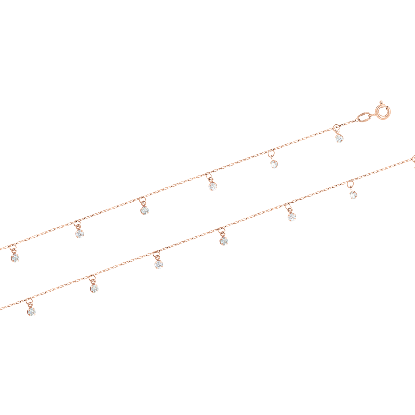 Anmutige Fußkette Rotgold 585 mit Zirkonia mit feinen Anhänger, Länge 23 cm