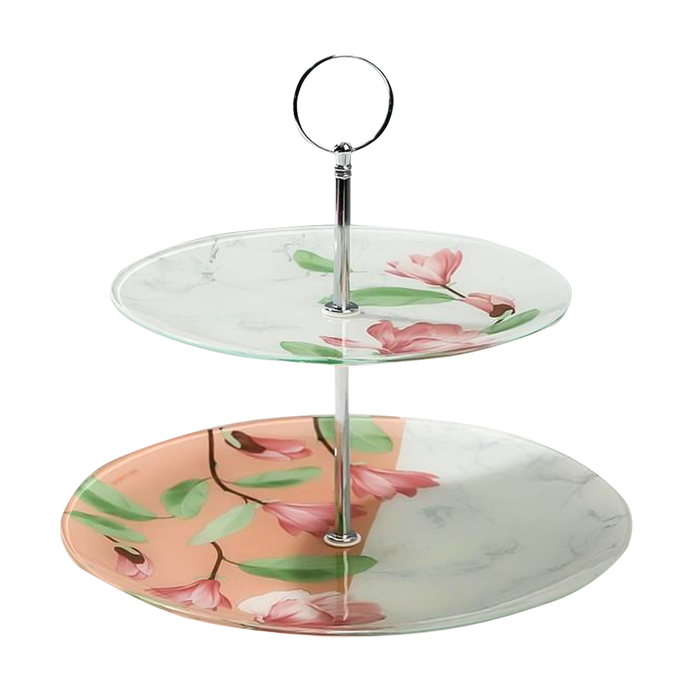 Etagere mit 2 Ebenen - florales Muster, Ø 25 cm