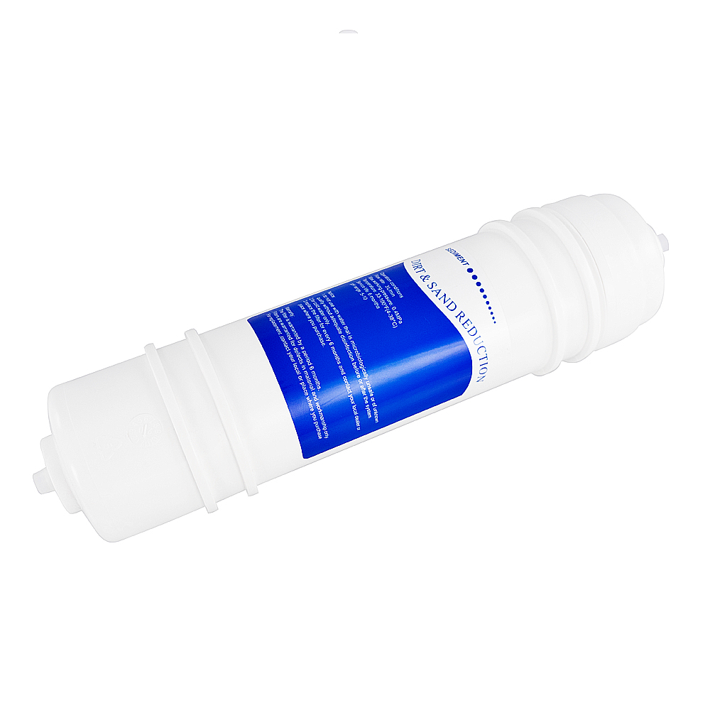 Set: Sedimentfilter M6 + 2xQuickkupplung Winkel für Schlauch, 1/4 Zoll beidseitig