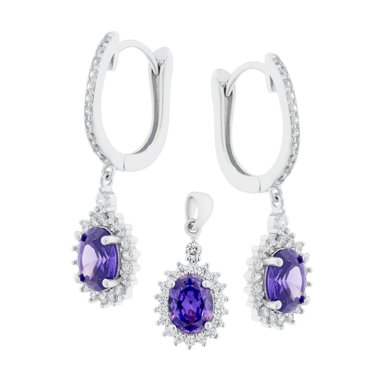 Schmuckset aus 925 Silber mit Zirkonia – Ohrhänger und Anhänger im edlen Design