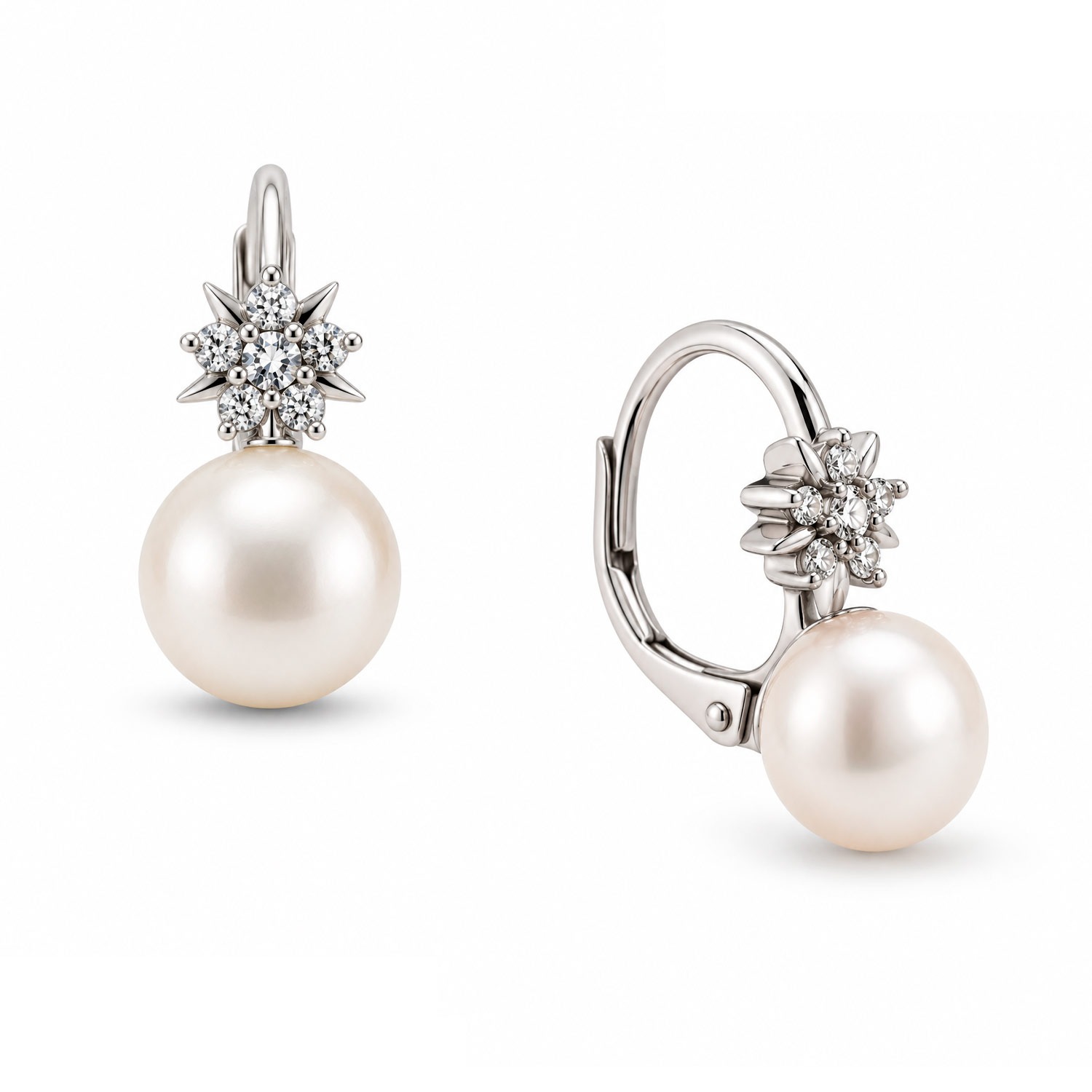 Elegante Ohrringe aus Silber 925 mit weißer Perle und Zirkonia