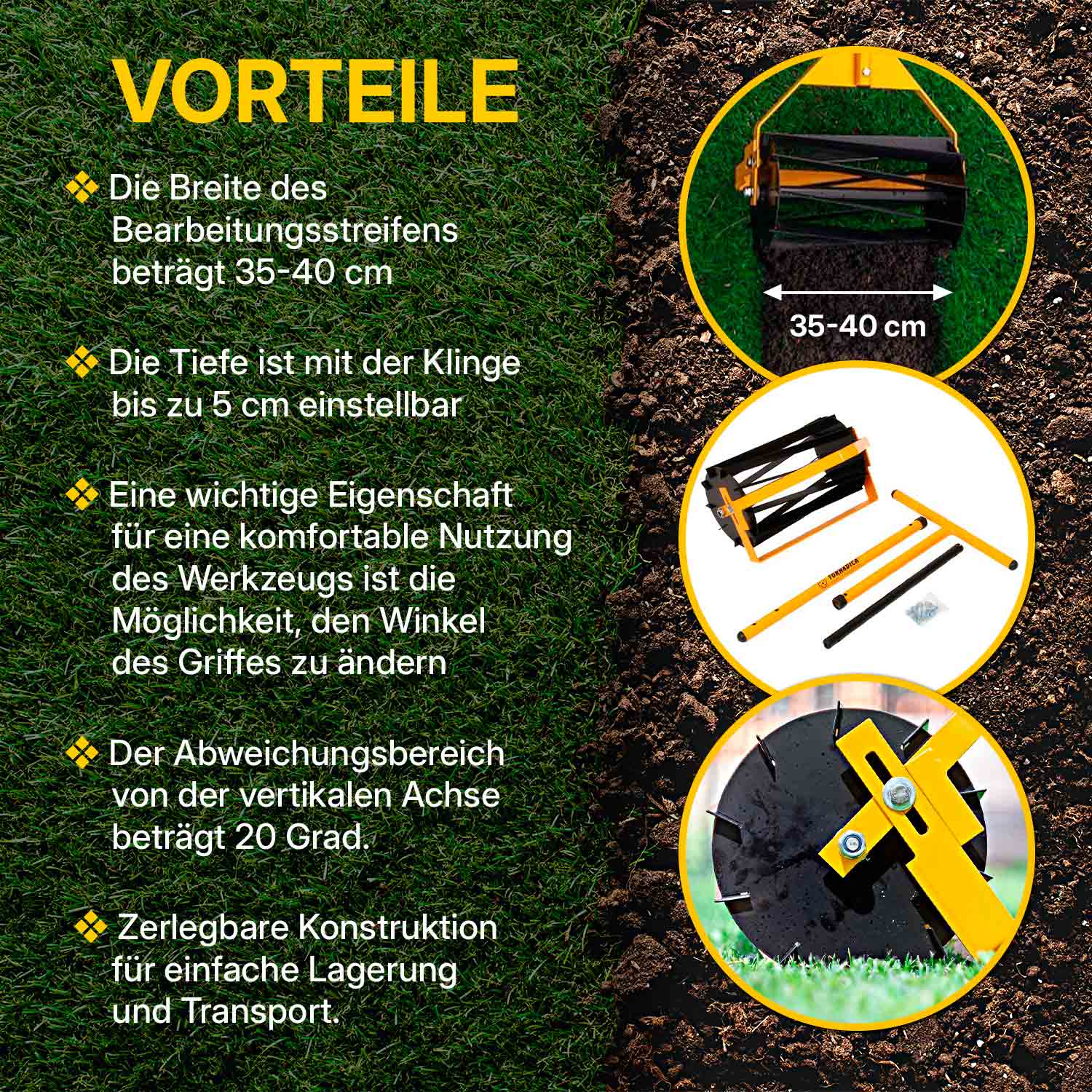 TORNADICA Bodenfräse-Handkultivator für Garten und Gewächshaus