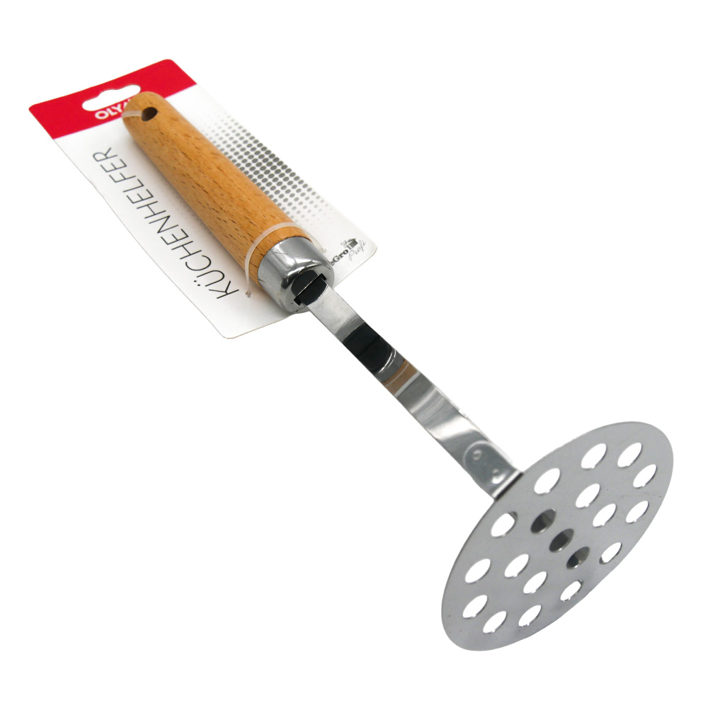 Kartoffelstampfer aus Edelstahl mit Holzgriff, 25 cm