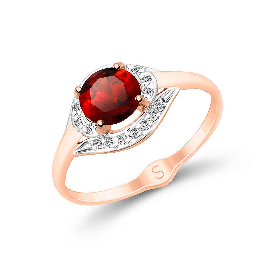 Eleganter Damenring 585er Roségold mit Granat und Zirkonia