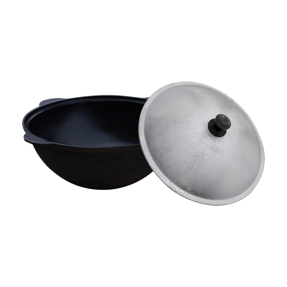 Uzbekischer Kasan - Wok aus Gusseisen, mit Aludeckel, 16 L