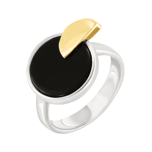 Eleganter Damenring, Silber 925, dekoratives Element - vergoldet in Gelbgold, mit Onyx