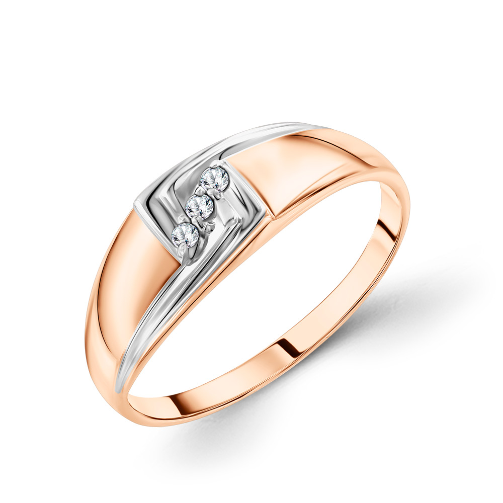 Damenring aus 585er Rotgold mit 3 Brillanten ca. 0,044 ct. HSI, Breite ca. 6 mm