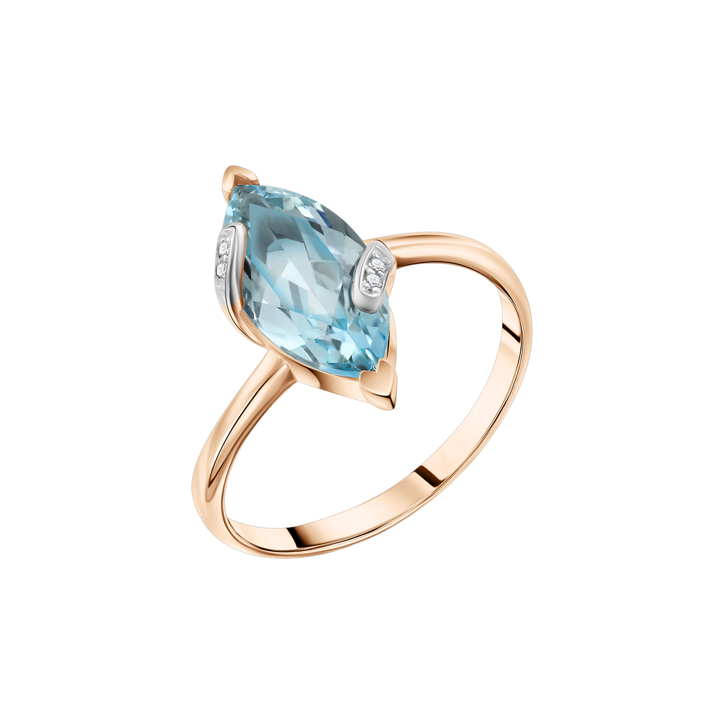 Charmanter Damenring, Rotgold 585, mit blauem Topas und Zirkonia , ca. 3,3 gr