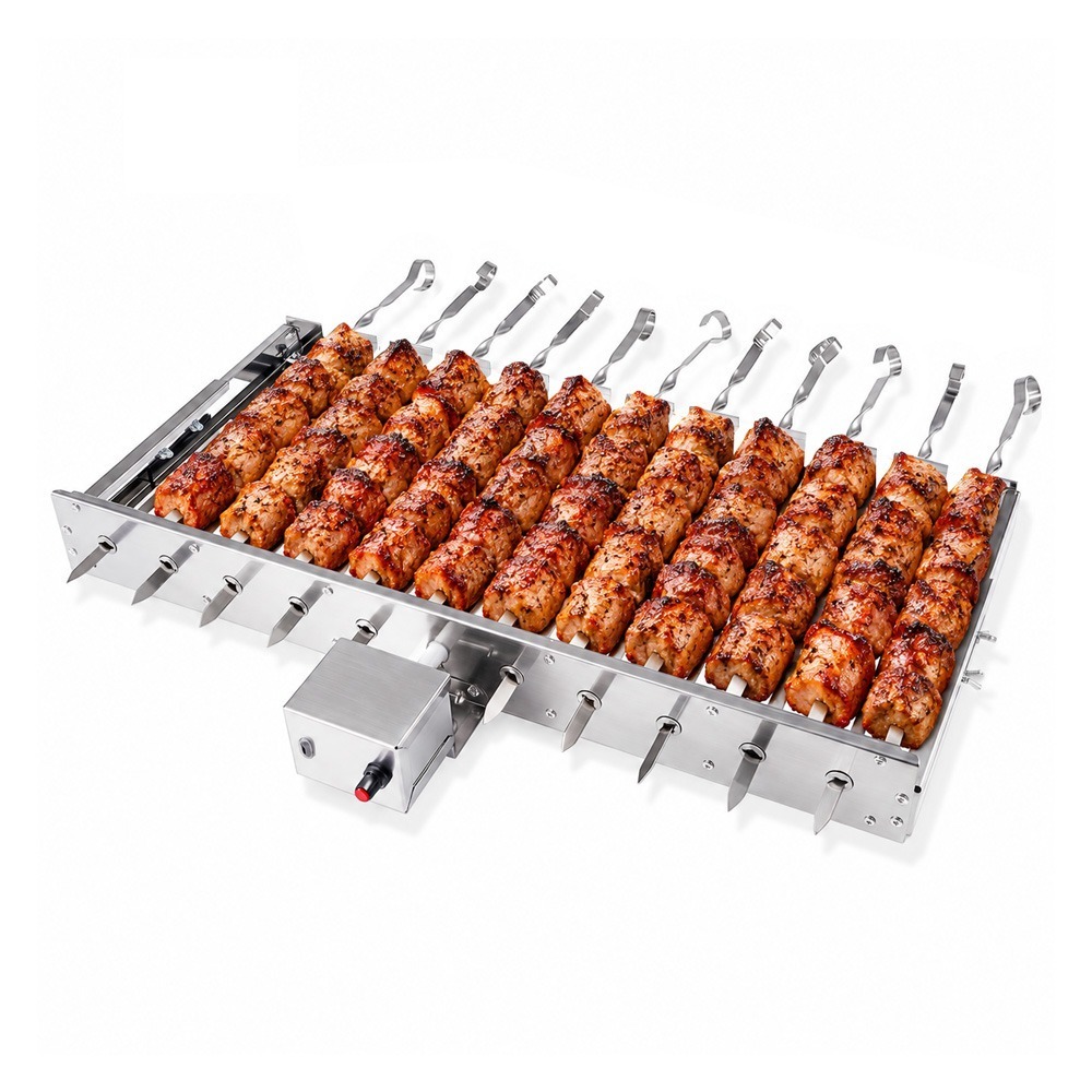 Rambo Grill Set – Edelstahl-Mangal mit Grillaufsatz für 11 automatisch drehende Spieße