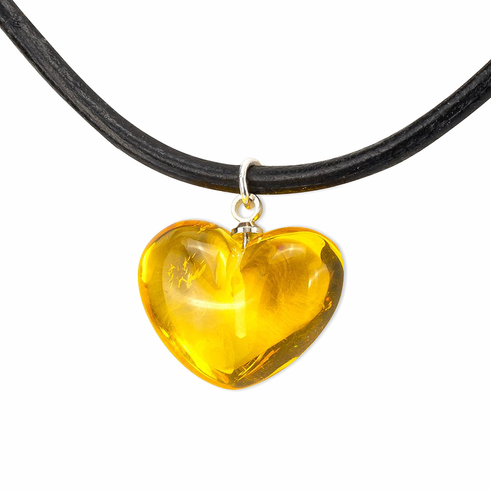 Herz Anhänger aus Bernstein am Lederband