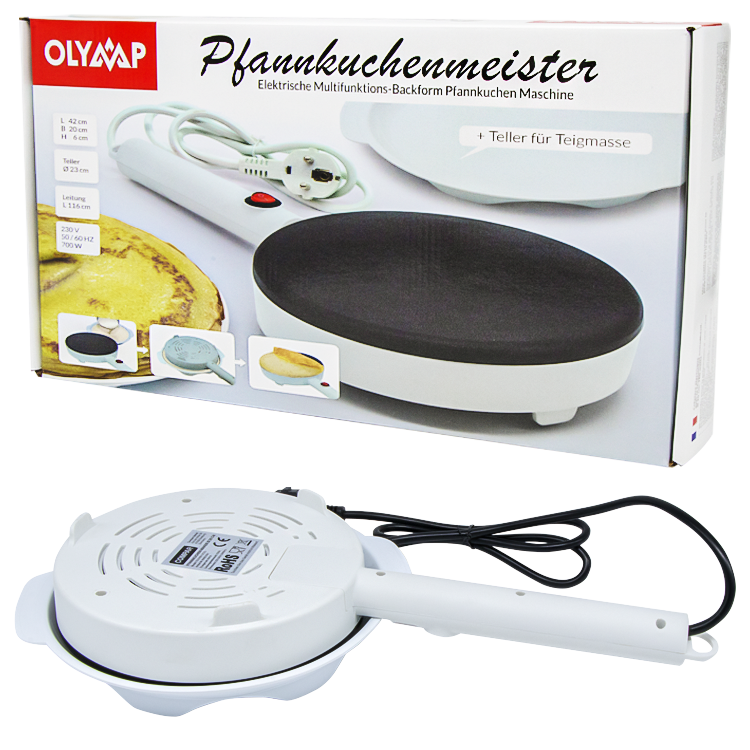 Olymp Elektrischer Pfannkuchen-Maker, Ø 20 cm, 700W, 20 x 40 x 6,5 cm