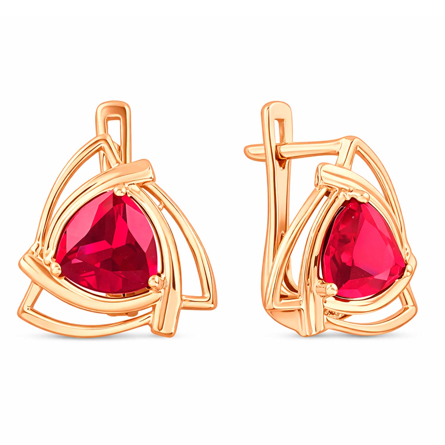 Elegante Ohrringe aus 585er Rotgold mit hydrothermalen Rubinen, Höhe ca. 16 mm