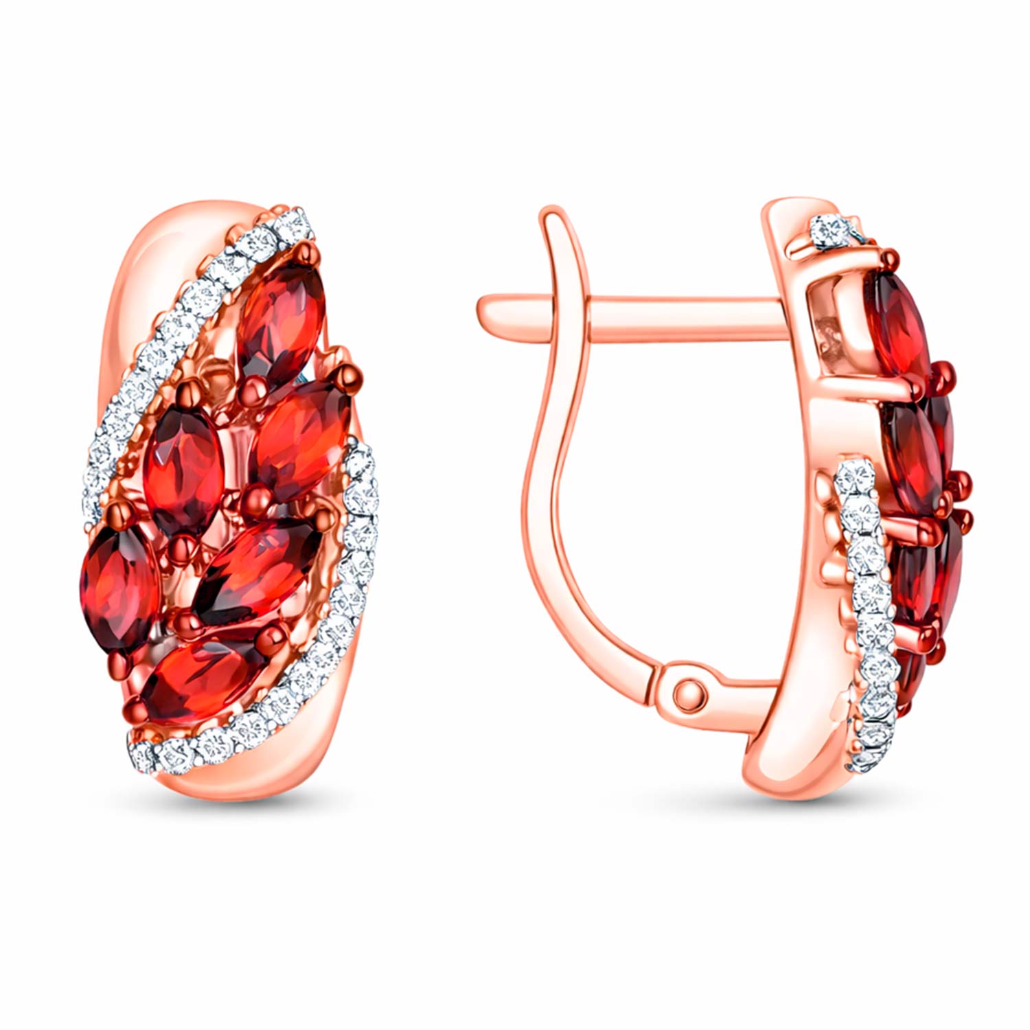 Ohrringe aus 585er Rotgold mit Granat und  Zirkonia, Höhe ca. 17 mm