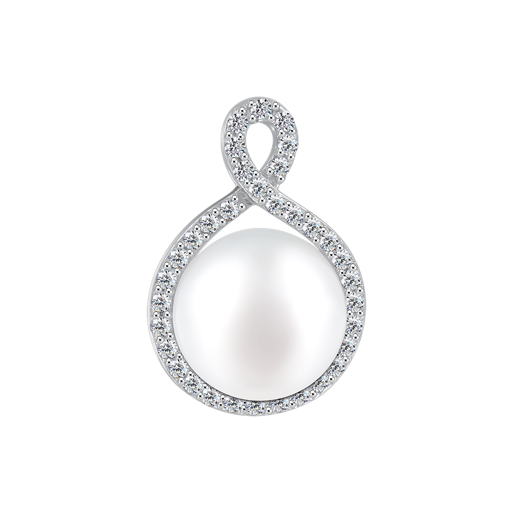 Anhänger, Silber 925, mit Perle und Zirkonia - Durchmesser ca. 10 mm, Höhe ca. 19 mm