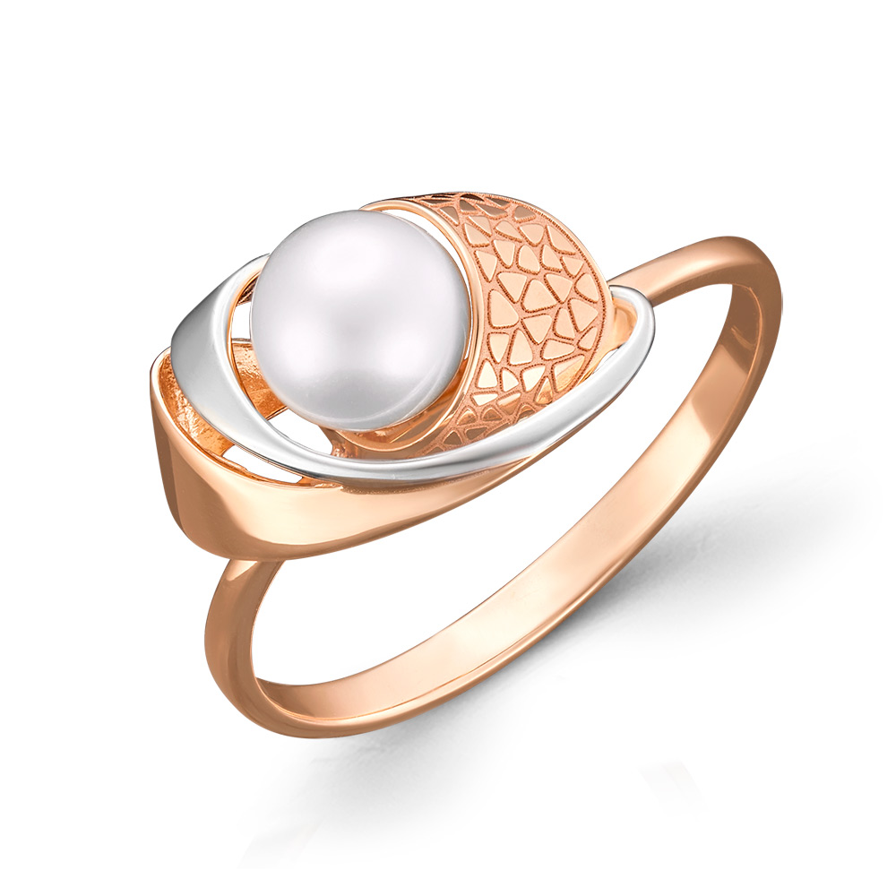 Damenring aus 585er Rot- / Weißgold mit Perle - Durchmesser ca. 6-7 mm