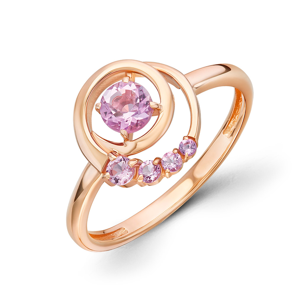 Damenring mit Amethysten, Russisches Rotgold 585, Durchmesser des zentralen Teils des Rings ca. 10 mm