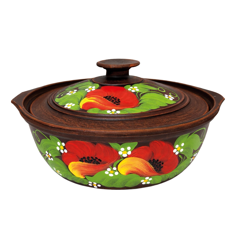 Keramik Bräter aus Naturton mit Griffen und Deckel, 3 L